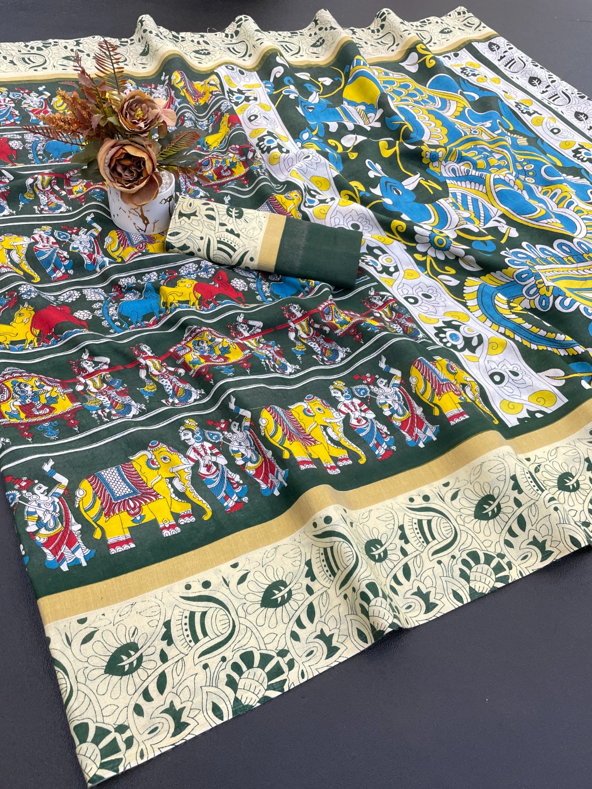 DOLA SILK ZARI FLORAL PRINT WITH JACQUARED BORDER