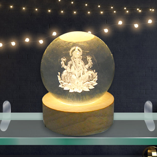 Ganpati 3D Crystal Ball lamps With Wood Base - Image 8