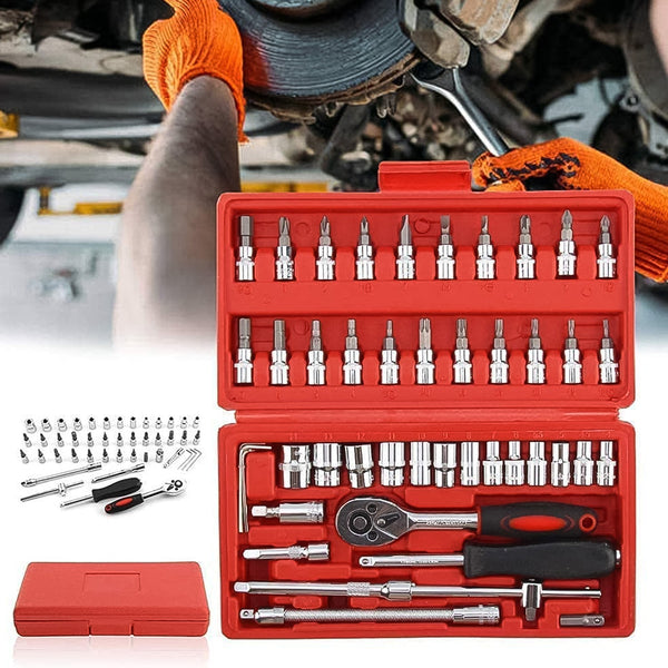 Socket 1 / 4 Inch Combination Repair Tool Kit (Red, 46 pcs) - Image 6