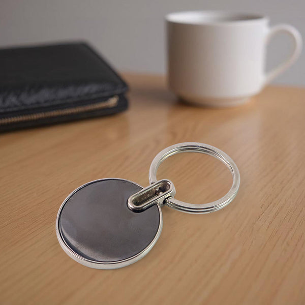 Sleek Black Round Metal Keychain (1 Pc) - Image 3