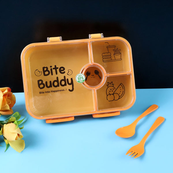 Bite Buddy 4-Compartment Leak-Resistant Plastic Lunch Box with Spoon & Fork - Image 5