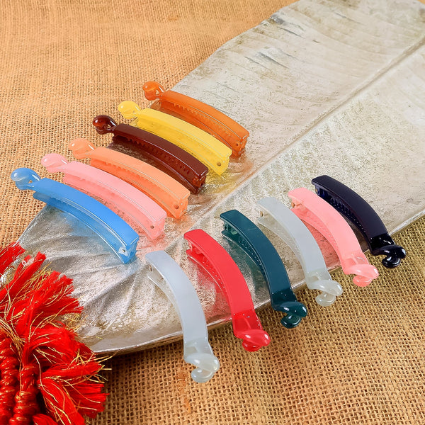 Multicolor Plastic Banana Hair Clips Set (12 Pc) - Image 6