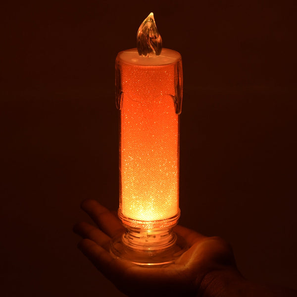 Red LED Flameless Candles Battery Operated Pillar Candles Flickering Realistic Decorative Lamp Votive Transparent Flameless Ornament Tea Party Decorations for Hotel, Scene,Home Decor, Restaurant, Diwali Decoration Candle Crystal Lamp, Diwali (1 Pc) - Image 5