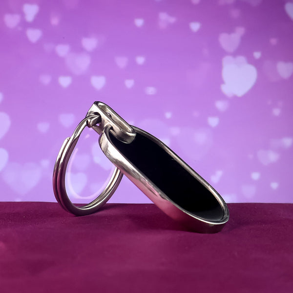 Elegant Black & Silver Oval Metal Keychain (1 Pc) - Image 6