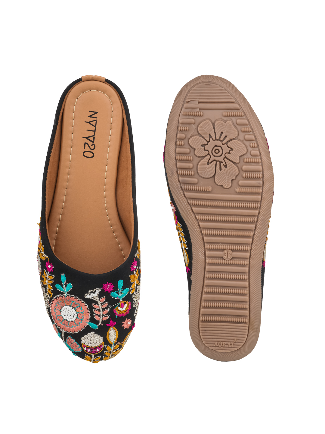 Women's Ethnic Embroidered Mules | Slip-On Juttis for Casual Comfortable Flat Mojaris - Image 2