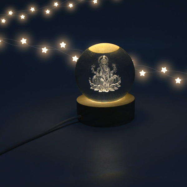Ganpati 3D Crystal Ball lamps With Wood Base - Image 5