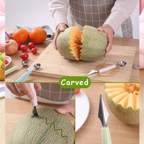 Multifunctional Stainless Steel Fruit, Vegetable Pattern Carving Knife Peeler Corer Spherical Dig Ball Scoop, Garnishing Dig Ball Spoon Kit. - Image 6