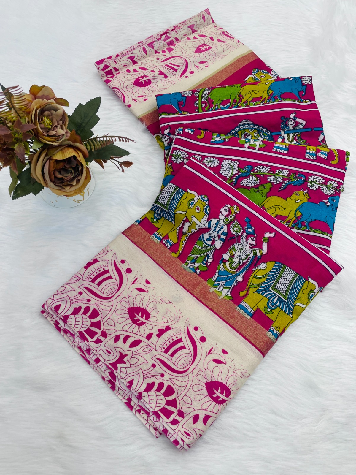 DOLA SILK ZARI FLORAL PRINT WITH JACQUARED BORDER