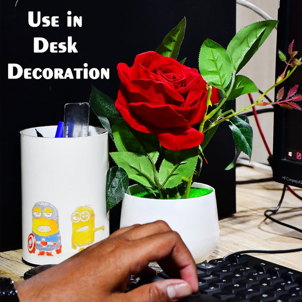 Artificial Rose Flower Plant With Pot, For Home Office Or Gift - Image 6