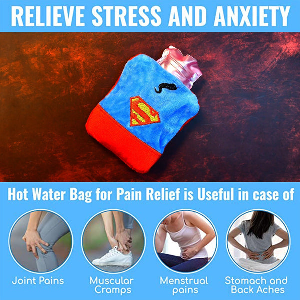 Superman Print Small Hot Water Bag with Cover for Pain Relief - Image 2