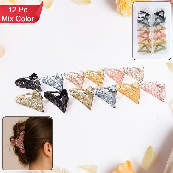 Triangle Shape Mix Color Plastic Hair Claw Clip – 12 Pc Durable Grip for Women and Girls - Image 9