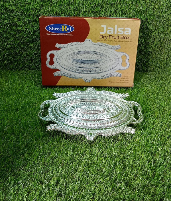 Plastic Peacock Dry Fruit Silver Finish Serving Tray - Image 2