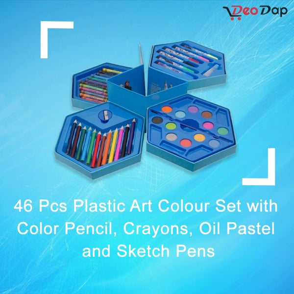 46 Pcs Plastic Art Colour Set with Color Pencil, Crayons, Oil Pastel and Sketch Pens - Image 3