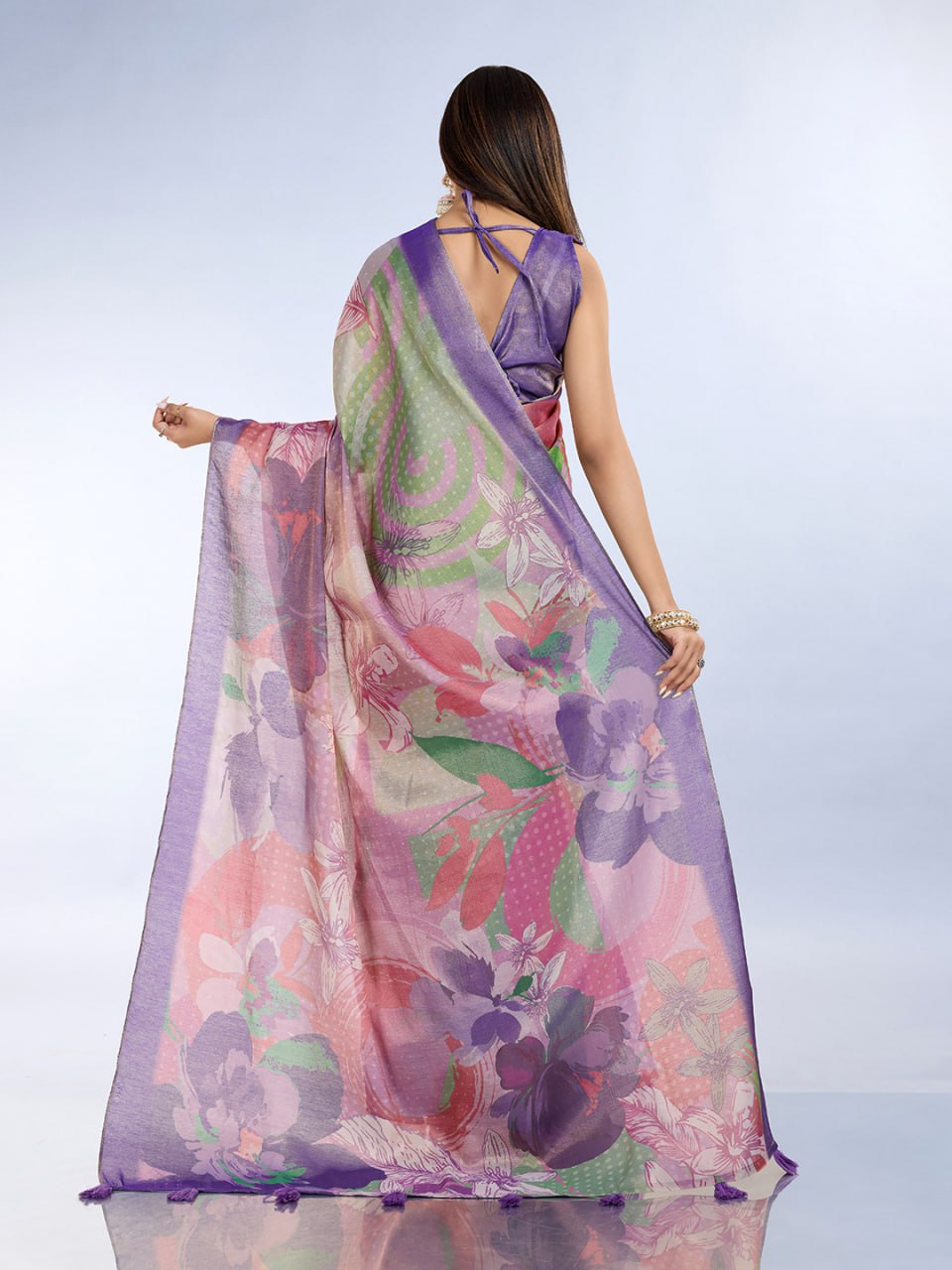 Pastel Floral Erode Anmol Silk Saree - Image 4