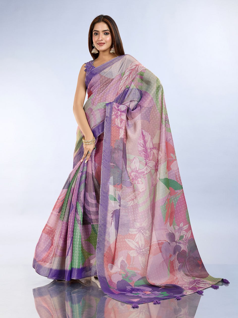 Pastel Floral Erode Anmol Silk Saree - Image 3