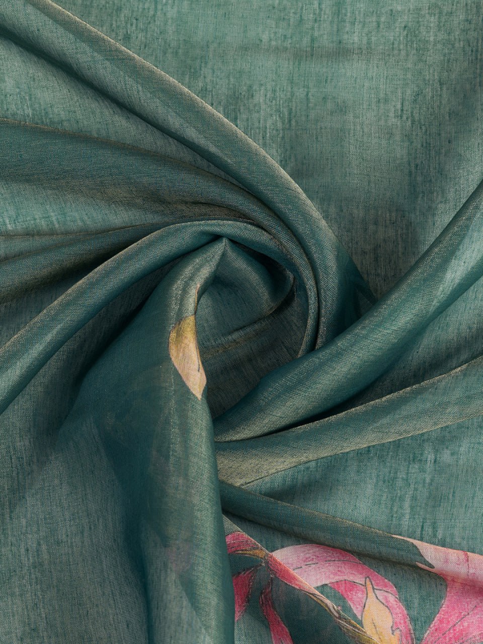 Teal Green Floral Printed Erode Anmol Silk Saree - Image 6