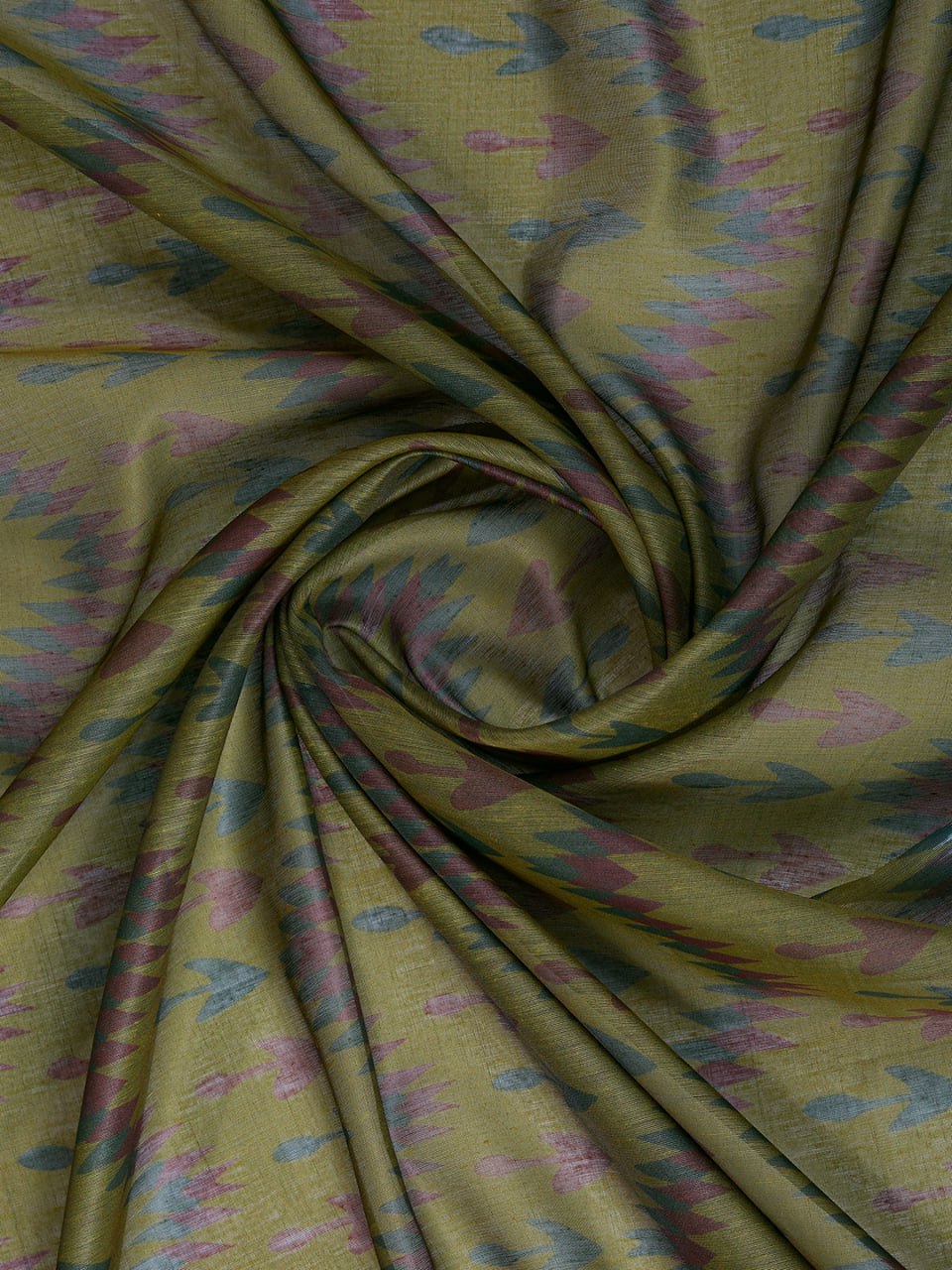 Olive Green & Blue Ikat Printed Chanderi Saree - Image 8