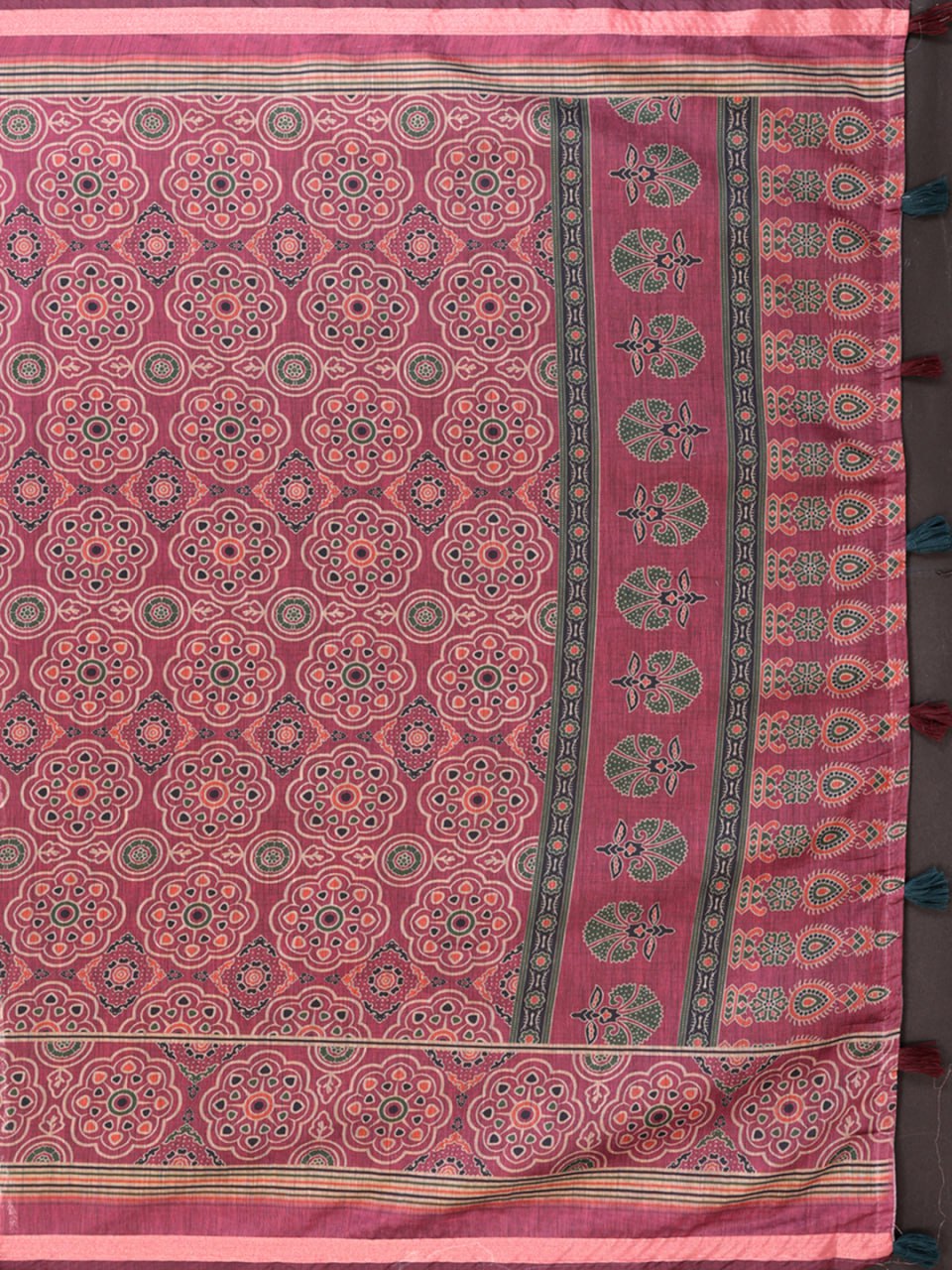 Rosewood Elegance Chanderi Saree with Ethnic Motif Border - Image 4
