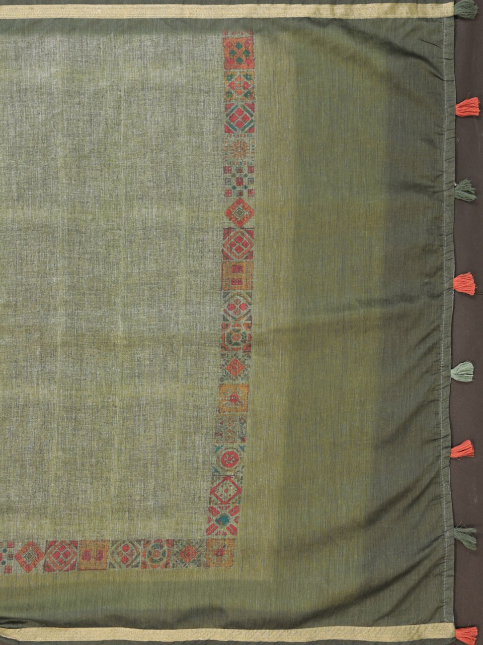 Olive Green Chanderi Saree with Traditional Geometric Border - Image 8