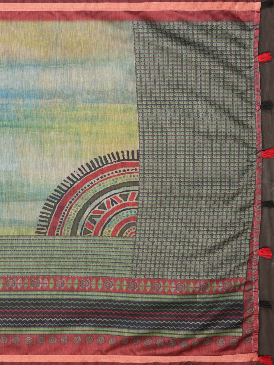 Green & Maroon Black Chanderi Saree - Image 8