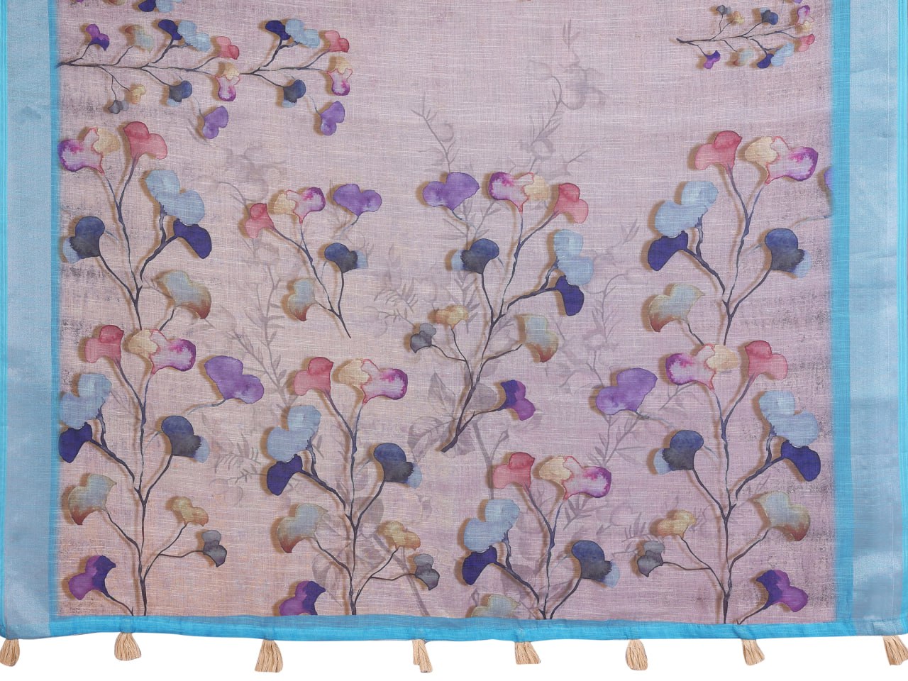 Elegant Linen Cotton Saree with Floral Print - Image 2