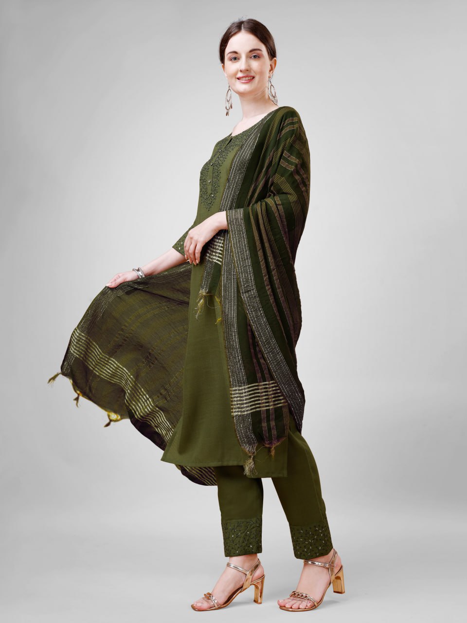 Fully Stiched Cotton Kurti Pant Dupatta - Image 2