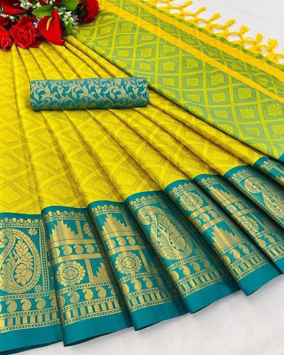 Woven Cotton Silk Saree With Tassels