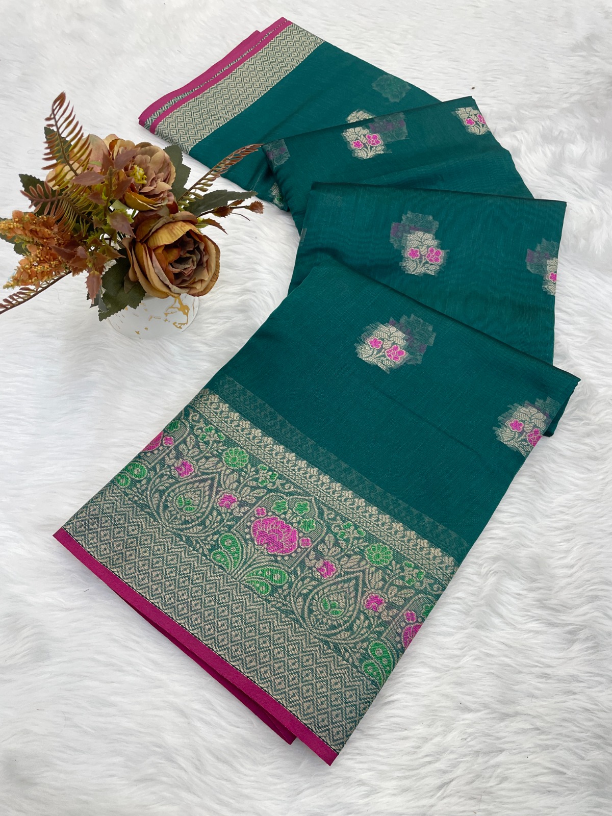 Woven Cotton Silk Saree With Tassels