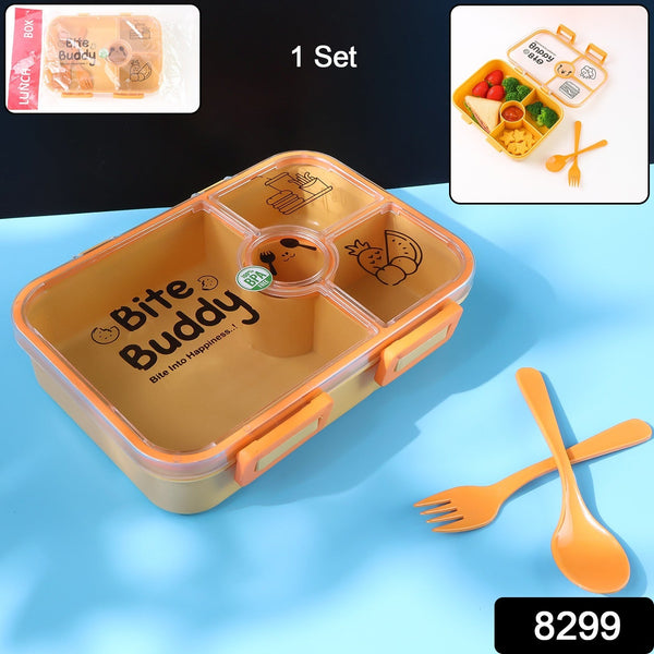 Bite Buddy 4-Compartment Leak-Resistant Plastic Lunch Box with Spoon & Fork