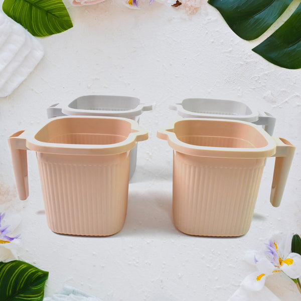Plastic Square Bath Water Mug (4 Pc / 1000 ML / Mix Color)