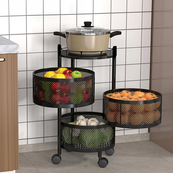 Metal Round High Quality Kitchen Trolley with Wheels (3 Layer / 1 Pc) - Image 4