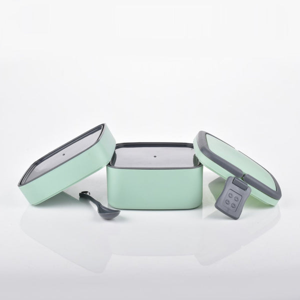 GREEN DOUBLE-LAYER PORTABLE LUNCH BOX STACKABLE WITH CARRYING HANDLE AND SPOON LUNCH BOX , Bento Lunch Box - Image 6