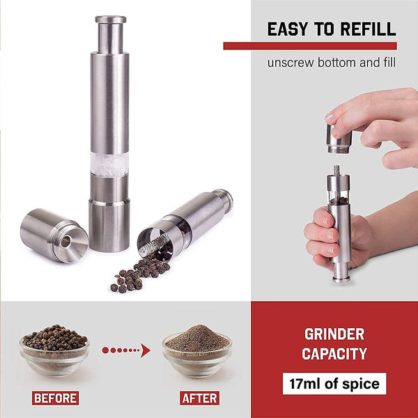 Stainless Steel Thumb Presser Salt and Pepper Grinder (1 Pc) - Image 3