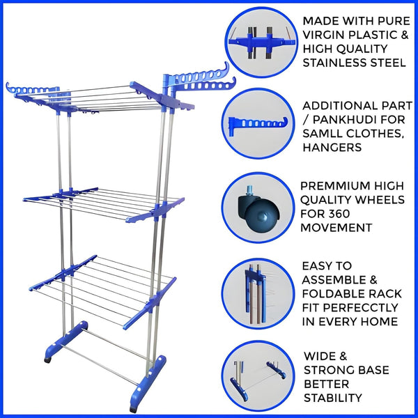 Foldable Stainless Steel Clothes Drying Stand Rack - Image 4