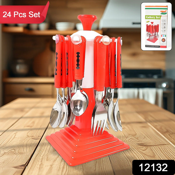 Classic Cutlery Set for Dining Table Stainless Steel 24-Piece Set With Stand (1 Set - Image 7