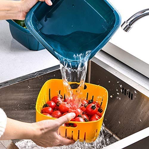 Double Layer Food Drainer Washing Basket with Collapsible Strainers Colander - Image 7