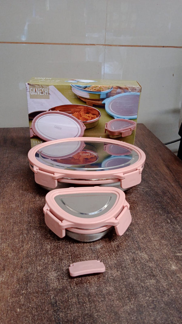 Ganesh Classy 2-Piece Stainless Steel Lunch Box Set - Image 2