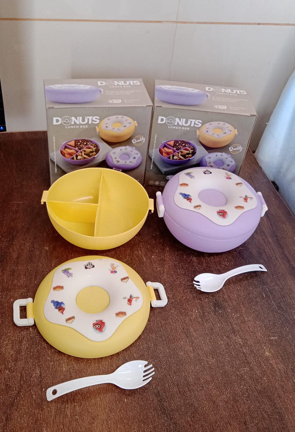 Donut Shaped Double Insulated 3 Compartment Lunch Box (1 Pc / Mix Color) - Image 2