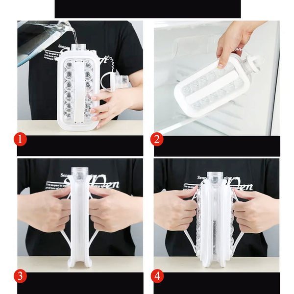 Ice Tray, Foldable Ice Cube Molds with Lid,2-in-1 Ice Box, Ice Cube Speeder, Ice Ball Maker, Ice Cube Making Bottle,14-Ice Balls, For outing camping hiking - Image 3