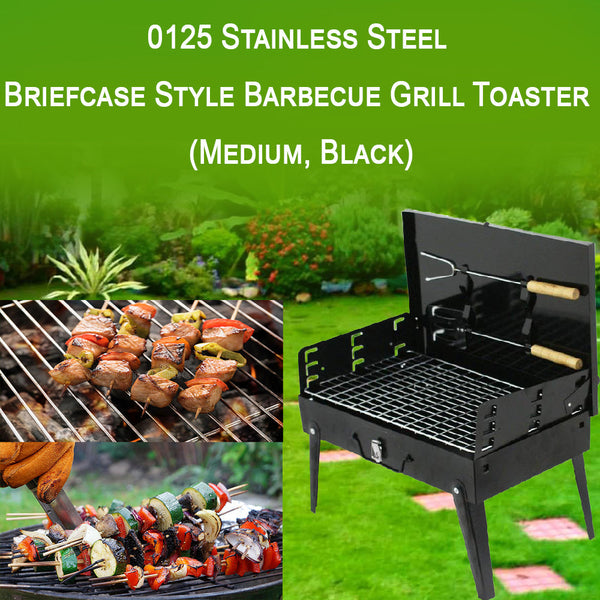 Stainless Steel Briefcase Style Barbecue Grill Toaster (Medium, Black) - Image 2