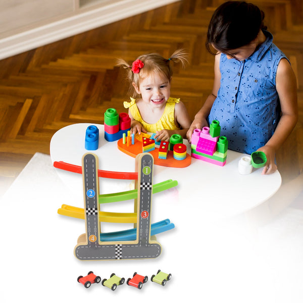 Car Racer Track Play set Wooden Click Clack Toys With 4 Mini Racers (1 Set) - Image 6