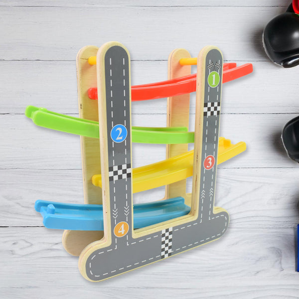 Car Racer Track Play set Wooden Click Clack Toys With 4 Mini Racers (1 Set) - Image 3