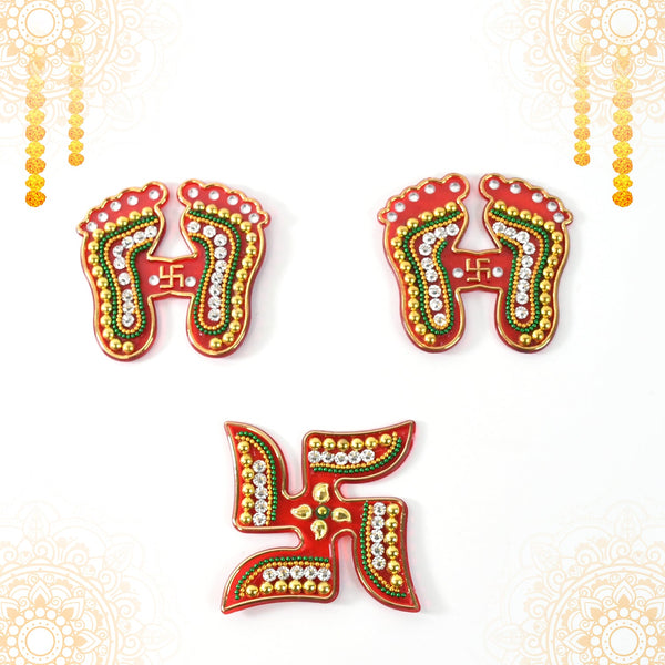 Decorative Laxmi Charan (Pagla) & Swastik Combo Set (3pc Set) - Image 2
