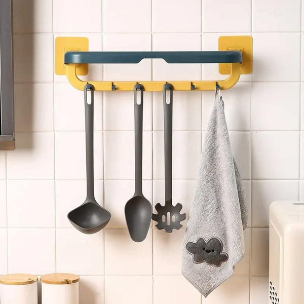Wall-Mounted Double Bar Towel Holder with Hooks & Adjustable Folding Shelf - Image 8