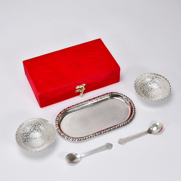 Silver-Plated Brass Bowl & Spoon Set with Velvet Gift Box - Image 9