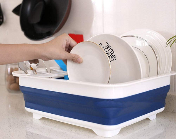 Collapsible Folding Silicone Dish Drying Drainer Rack with Spoon Fork Storage Holder - Image 9