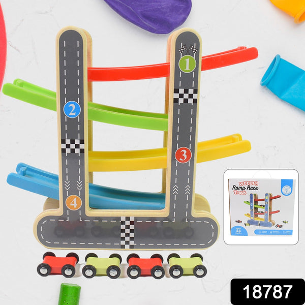 Car Racer Track Play set Wooden Click Clack Toys With 4 Mini Racers (1 Set) - Image 8