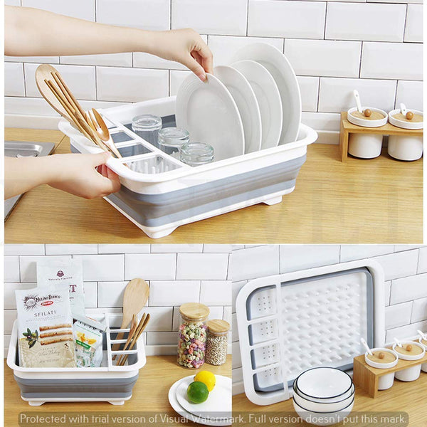 Collapsible Folding Silicone Dish Drying Drainer Rack with Spoon Fork Storage Holder - Image 6