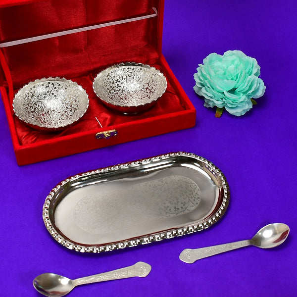 Silver-Plated Brass Bowl & Spoon Set with Velvet Gift Box - Image 5