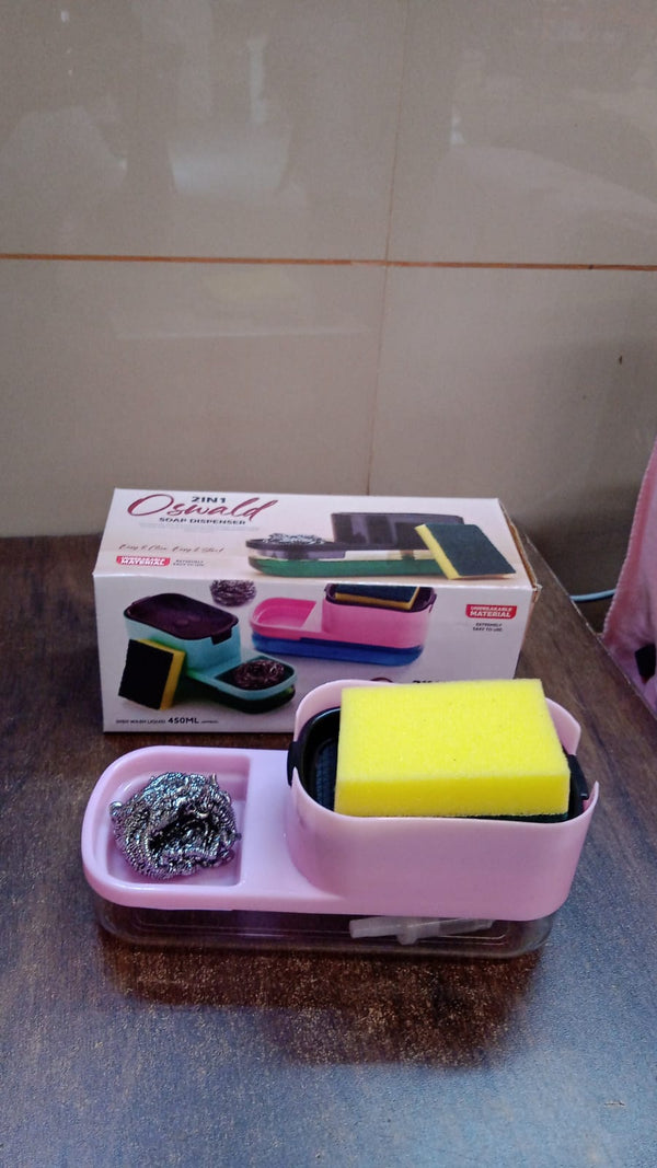 2 in 1 Plastic Dish Soap Liquid Dispenser Sponge Holder ,Sabudani (1 Set) - Image 2